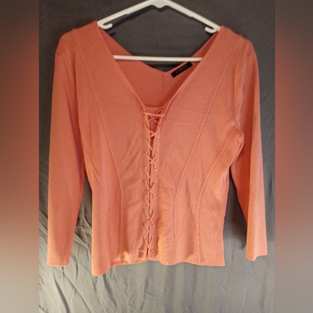 Elegant Cyrus Tie Front  Lace-Up Coral Top